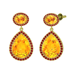 Lupine Küpe - Sitrin ve garnet 18 ayar altın küpe #1465iya