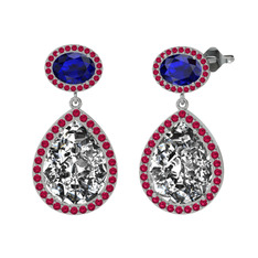 Beyaz zirkon, lab safir ve rodolit garnet 18 ayar beyaz altın küpe