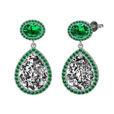 Lupine Küpe - Beyaz zirkon ve yeşil kuvars 18 ayar beyaz altın küpe #14kf7ka