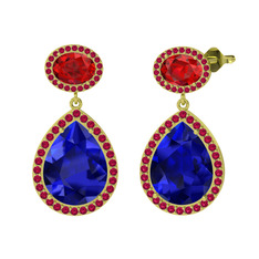 Lab safir, garnet ve rodolit garnet 8 ayar altın küpe