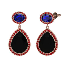 Siyah zirkon, lab safir ve garnet 18 ayar rose altın küpe