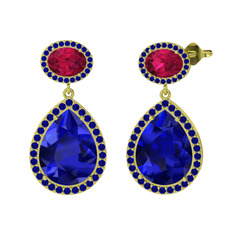 Lupine Küpe - Lab safir ve rodolit garnet 925 ayar altın kaplama gümüş küpe #151my4c