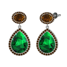 Yeşil kuvars ve dumanlı kuvars 8 ayar beyaz altın küpe