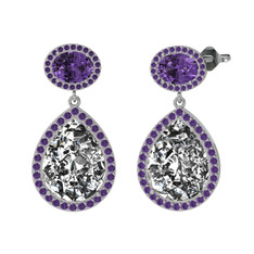 Lupine Küpe - Beyaz zirkon ve ametist 18 ayar beyaz altın küpe #15sibxv