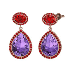 Ametist ve garnet 18 ayar rose altın küpe