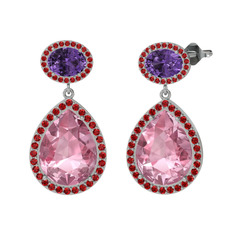 Pembe kuvars, ametist ve garnet 925 ayar gümüş küpe