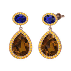 Lupine Küpe - Dumanlı kuvars, lab safir ve sitrin 8 ayar rose altın küpe #16xgdkd