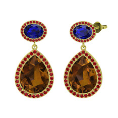 Lupine Küpe - Dumanlı kuvars, lab safir ve garnet 925 ayar altın kaplama gümüş küpe #170h1dg