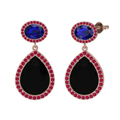 Lupine Küpe - Siyah zirkon, lab safir ve rodolit garnet 14 ayar rose altın küpe #1755q81
