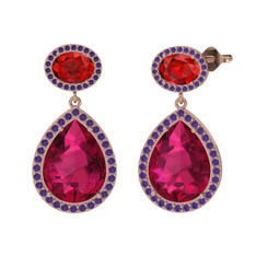 Lupine Küpe - Rodolit garnet, garnet ve ametist 8 ayar rose altın küpe #17ia2nm