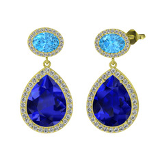 Lupine Küpe - Lab safir, akuamarin ve beyaz zirkon 14 ayar altın küpe #17ol1j5