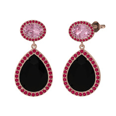 Lupine Küpe - Siyah zirkon, pembe kuvars ve rodolit garnet 8 ayar rose altın küpe #17wwff2