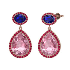 Lupine Küpe - Pembe kuvars, lab safir ve rodolit garnet 14 ayar rose altın küpe #1825t9i