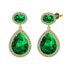 Lupine Küpe - Yeşil kuvars ve beyaz zirkon 14 ayar altın küpe #18y2212