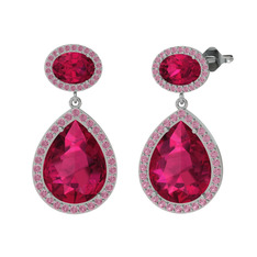 Rodolit garnet ve pembe kuvars 925 ayar gümüş küpe