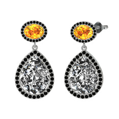 Lupine Küpe - Beyaz zirkon, sitrin ve siyah zirkon 14 ayar beyaz altın küpe #198g447