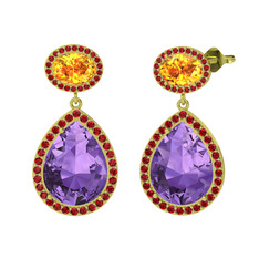 Lupine Küpe - Ametist, sitrin ve garnet 925 ayar altın kaplama gümüş küpe #19dg1jq