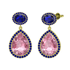 Lupine Küpe - Pembe kuvars ve lab safir 925 ayar altın kaplama gümüş küpe #19pd6gx