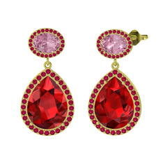 Garnet, pembe kuvars ve rodolit garnet 14 ayar altın küpe