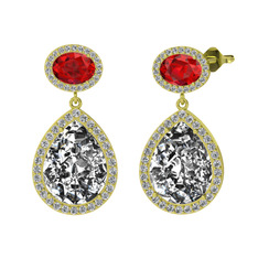 Lupine Küpe - Beyaz zirkon ve garnet 18 ayar altın küpe #1a0t9ta