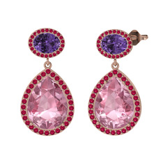 Lupine Küpe - Pembe kuvars, ametist ve rodolit garnet 18 ayar rose altın küpe #1agvx2