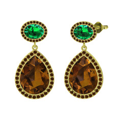 Lupine Küpe - Dumanlı kuvars ve yeşil kuvars 8 ayar altın küpe #1bg1d5o