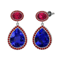 Lupine Küpe - Lab safir, rodolit garnet ve garnet 14 ayar beyaz altın küpe #1bqf2v1