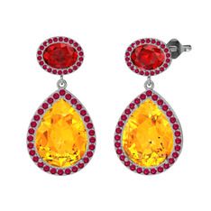 Lupine Küpe - Sitrin, garnet ve rodolit garnet 14 ayar beyaz altın küpe #1bvad41