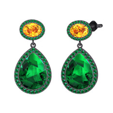 Lupine Küpe - Yeşil kuvars ve sitrin 925 ayar siyah rodyum kaplama gümüş küpe #1bwhnks