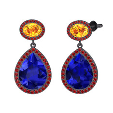 Lupine Küpe - Lab safir, sitrin ve garnet 925 ayar siyah rodyum kaplama gümüş küpe #1c4ng8y