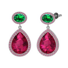 Lupine Küpe - Rodolit garnet, yeşil kuvars ve pembe kuvars 14 ayar beyaz altın küpe #1cafb27