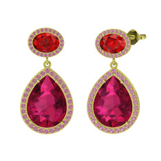 Rodolit garnet, garnet ve pembe kuvars 8 ayar altın küpe