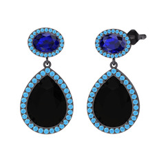 Lupine Küpe - Siyah zirkon, lab safir ve akuamarin 925 ayar siyah rodyum kaplama gümüş küpe #1ct2ljj