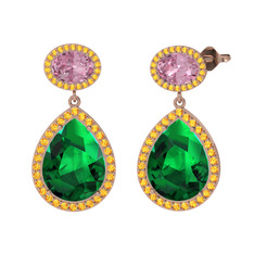 Yeşil kuvars, pembe kuvars ve sitrin 18 ayar rose altın küpe