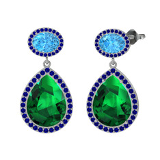 Lupine Küpe - Yeşil kuvars, akuamarin ve lab safir 18 ayar beyaz altın küpe #1dfg32b