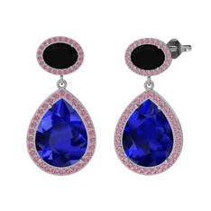 Lupine Küpe - Lab safir, siyah zirkon ve pembe kuvars 925 ayar gümüş küpe #1dkhlvn