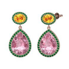 Lupine Küpe - Pembe kuvars, sitrin ve yeşil kuvars 18 ayar rose altın küpe #1dkr082