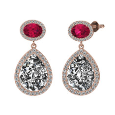 Beyaz zirkon ve rodolit garnet 14 ayar rose altın küpe