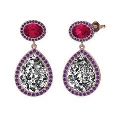 Lupine Küpe - Beyaz zirkon, rodolit garnet ve ametist 8 ayar rose altın küpe #1dxj8kx