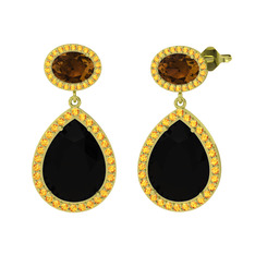 Lupine Küpe - Siyah zirkon, dumanlı kuvars ve sitrin 925 ayar altın kaplama gümüş küpe #1e0qf8t