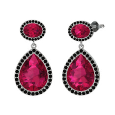 Rodolit garnet ve siyah zirkon 18 ayar beyaz altın küpe