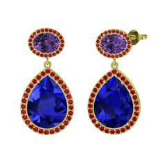 Lupine Küpe - Lab safir, ametist ve garnet 14 ayar altın küpe #1ehqpqw