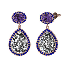 Lupine Küpe - Beyaz zirkon, ametist ve lab safir 18 ayar rose altın küpe #1eq4uz2