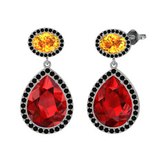 Garnet, sitrin ve siyah zirkon 925 ayar gümüş küpe