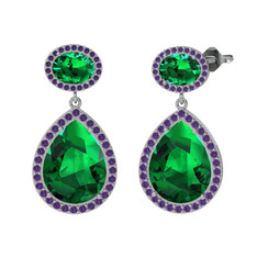 Lupine Küpe - Yeşil kuvars ve ametist 18 ayar beyaz altın küpe #1f17ijq