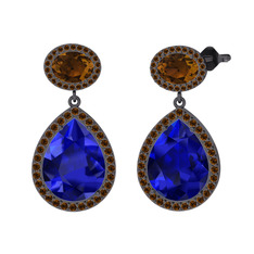 Lupine Küpe - Lab safir ve dumanlı kuvars 925 ayar siyah rodyum kaplama gümüş küpe #1fgxjvd