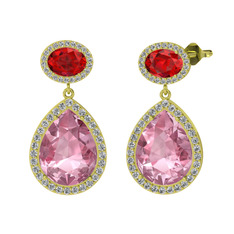 Lupine Küpe - Pembe kuvars, garnet ve beyaz zirkon 8 ayar altın küpe #1fhjlvb