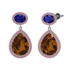 Lupine Küpe - Dumanlı kuvars, lab safir ve pembe kuvars 925 ayar gümüş küpe #1g2tbn8