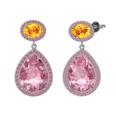 Lupine Küpe - Pembe kuvars ve sitrin 925 ayar gümüş küpe #1g7zjtv