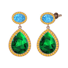 Yeşil kuvars, akuamarin ve sitrin 18 ayar rose altın küpe